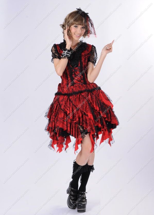 Gorgeous Black Lace Asymmetric Flounced Princess Punk Lolita Dress