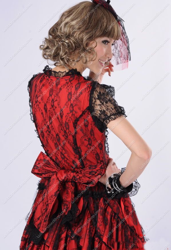 Gorgeous Black Lace Asymmetric Flounced Princess Punk Lolita Dress