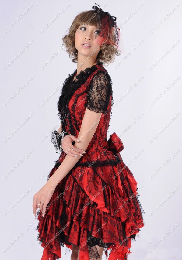 Gorgeous Black Lace Asymmetric Flounced Princess Punk Lolita Dress