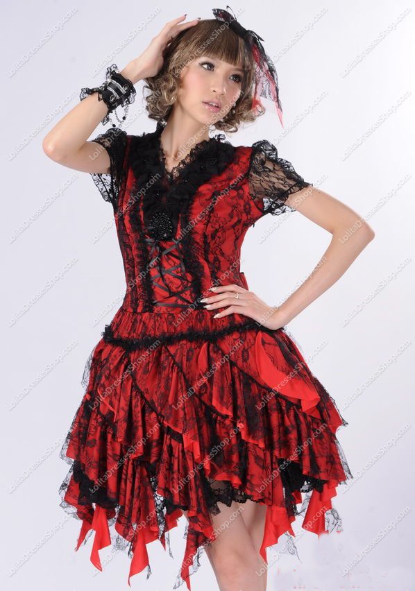 Gorgeous Black Lace Asymmetric Flounced Princess Punk Lolita Dress