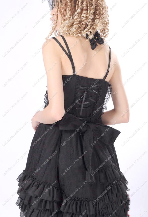 Black Lace Straps Sleeveless Flouncing Punk Lolita Dress