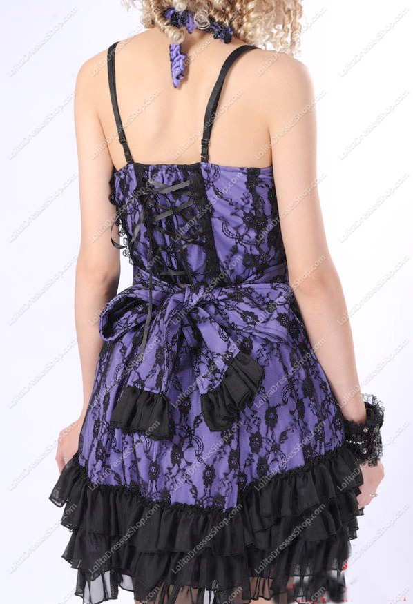 Purple Lace Straps Sleeveless Flouncing Punk Lolita Dress