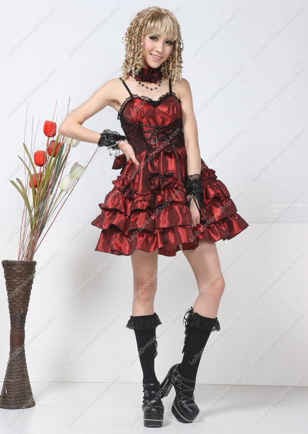 Noble Red Chiffon Multilayer Punk Lolita Dress