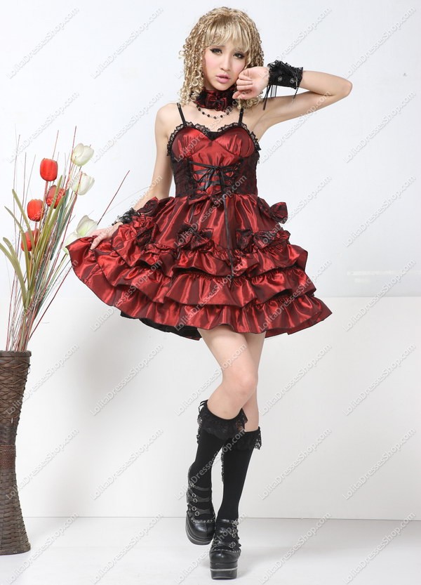 Noble Red Chiffon Multilayer Punk Lolita Dress