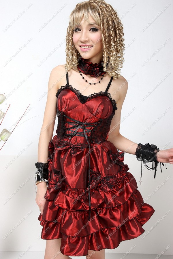 Noble Red Chiffon Multilayer Punk Lolita Dress