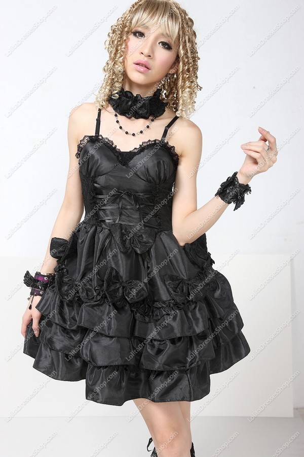 Noble Black Chiffon Multilayer Punk Lolita Dress