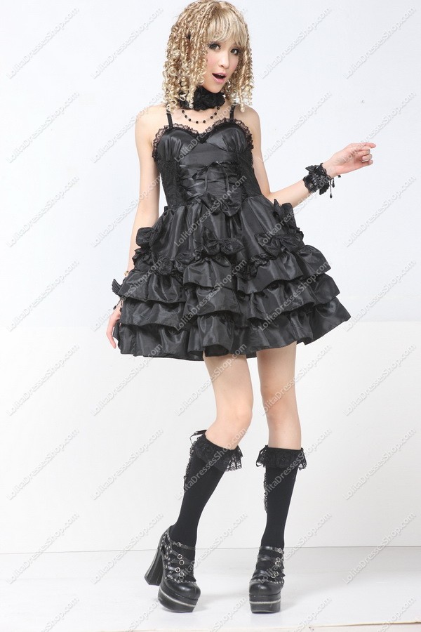 Noble Black Chiffon Multilayer Punk Lolita Dress