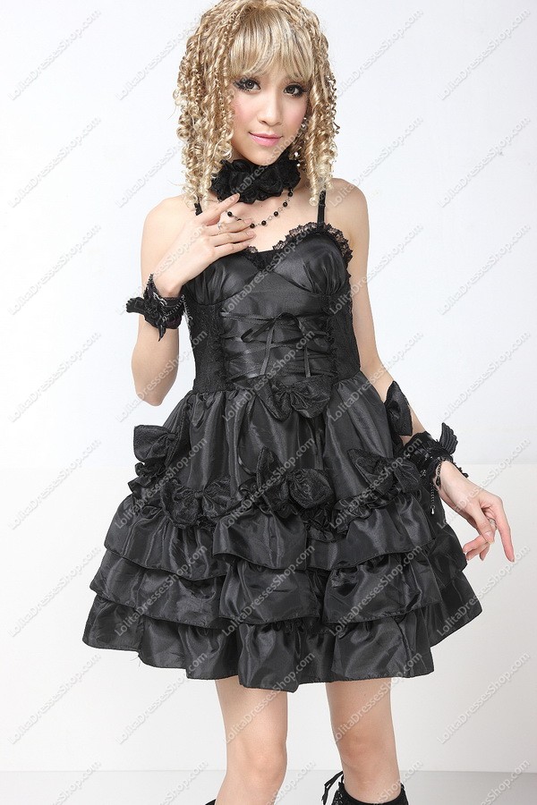 Noble Black Chiffon Multilayer Punk Lolita Dress