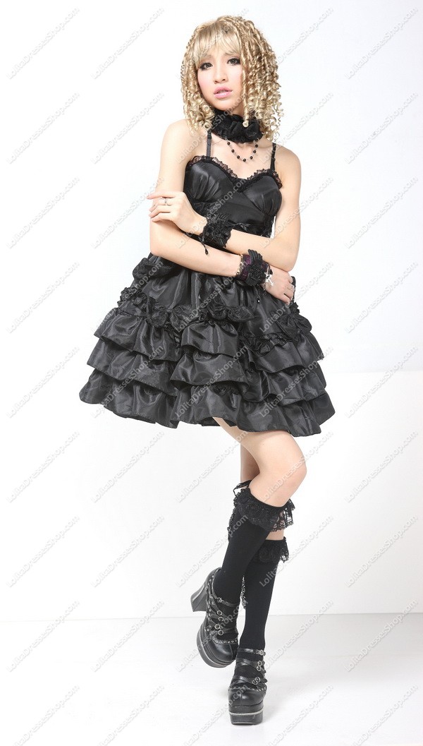 Noble Black Chiffon Multilayer Punk Lolita Dress