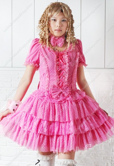 Sweet Puff Pink Wave Point Punk Lolita Dress