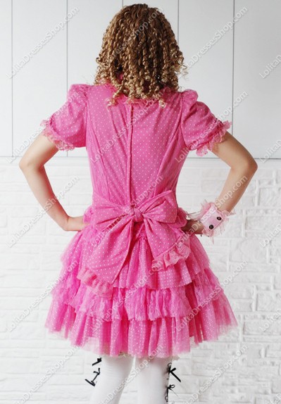 Sweet Puff Pink Wave Point Punk Lolita Dress