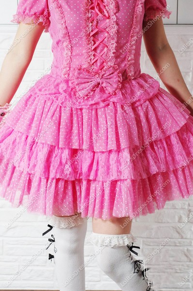 Sweet Puff Pink Wave Point Punk Lolita Dress
