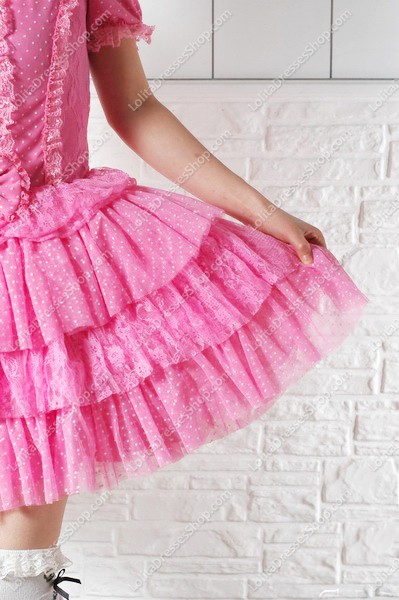 Sweet Puff Pink Wave Point Punk Lolita Dress