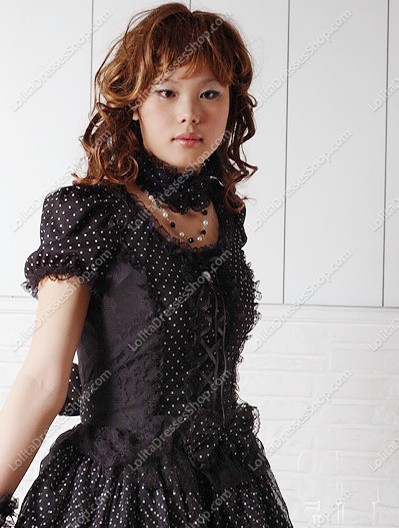 Sweet Puff Black Wave Point Punk Lolita Dress