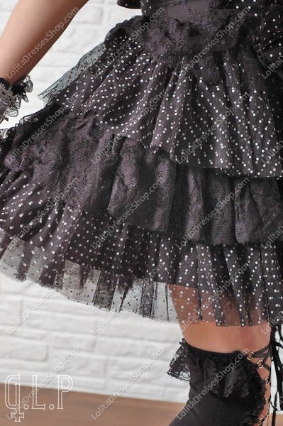 Sweet Puff Black Wave Point Punk Lolita Dress