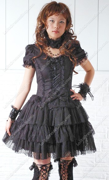 Sweet Puff Black Punk Lolita Dress