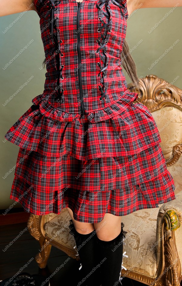 Red and Black Cotton Straps Sleeveless Sets Punk Lolita Dress