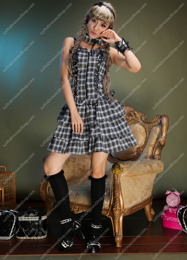 White and Black Cotton Straps Sleeveless Sets Punk Lolita Dress