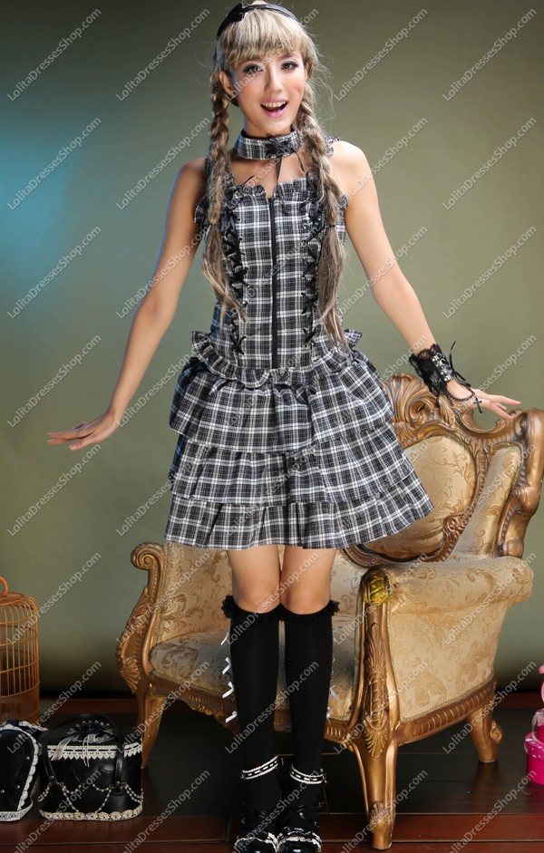 White and Black Cotton Straps Sleeveless Sets Punk Lolita Dress