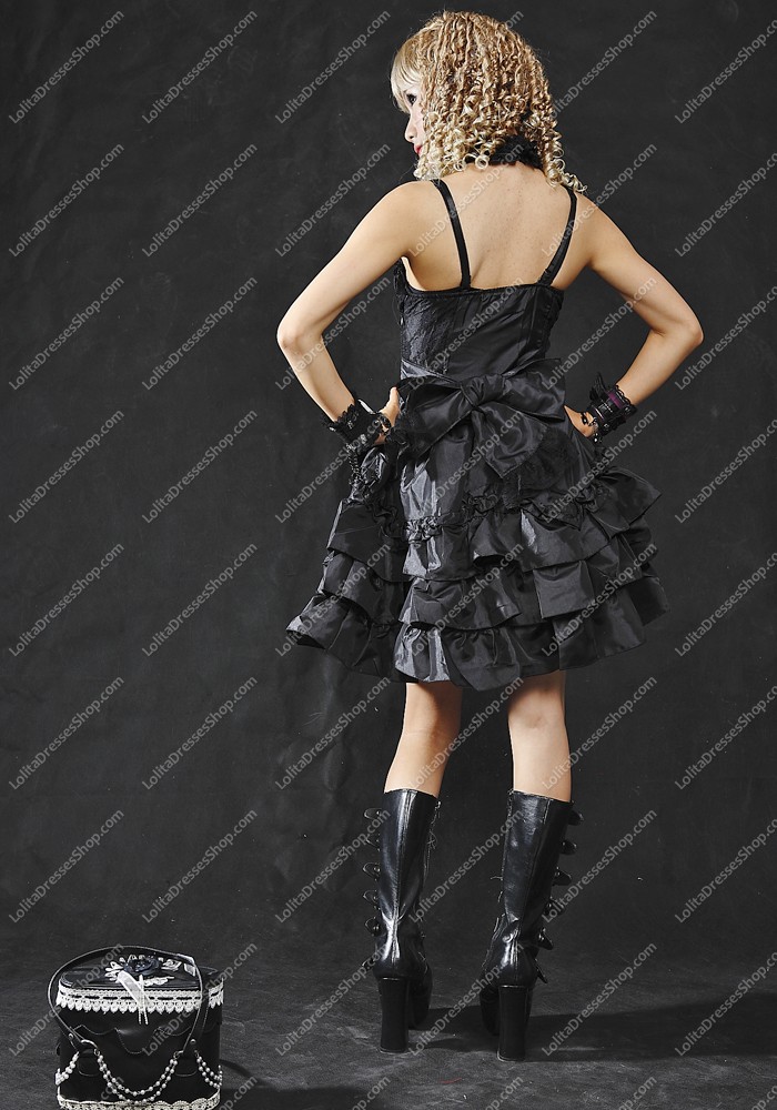 Black Chiffon Straps Sleeveless Punk Lolita Dress