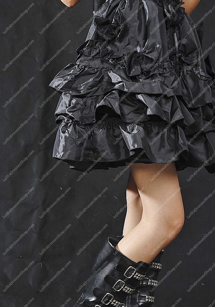Black Chiffon Straps Sleeveless Punk Lolita Dress