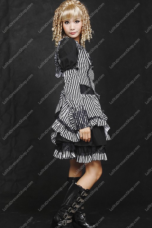 Sweet Black and White Stripe Sets Punk Lolita Dress