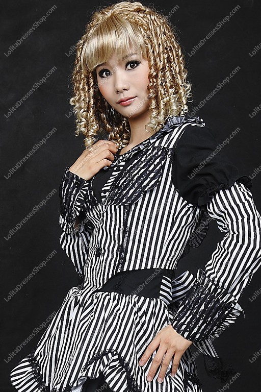 Sweet Black and White Stripe Sets Punk Lolita Dress