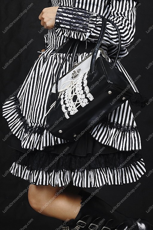 Sweet Black and White Stripe Sets Punk Lolita Dress