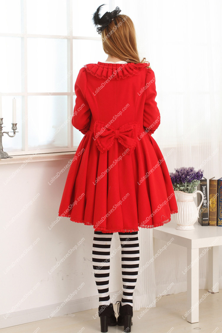 Red Doll Collar Long Sleeves Slim Bowknot Lolita Coat