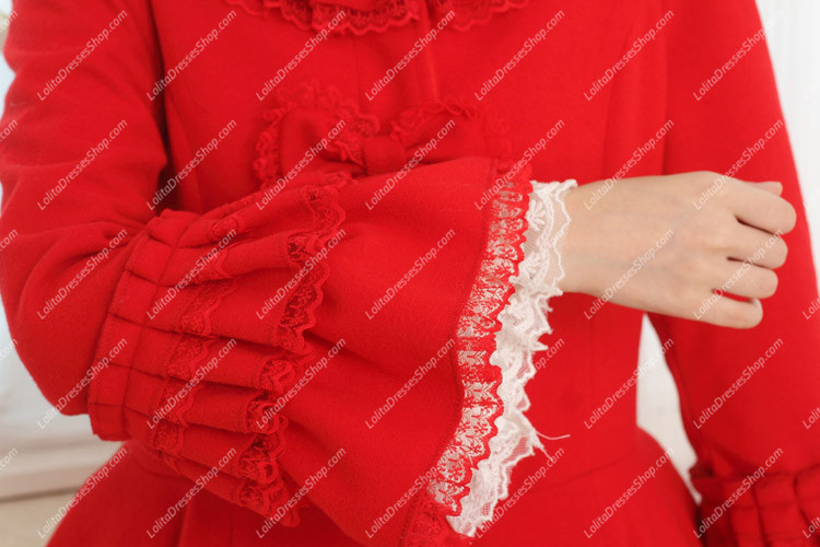 Red Doll Collar Long Sleeves Slim Bowknot Lolita Coat