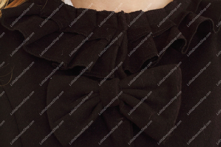Black Doll Collar Long Sleeves Slim Bowknot Lolita Coat