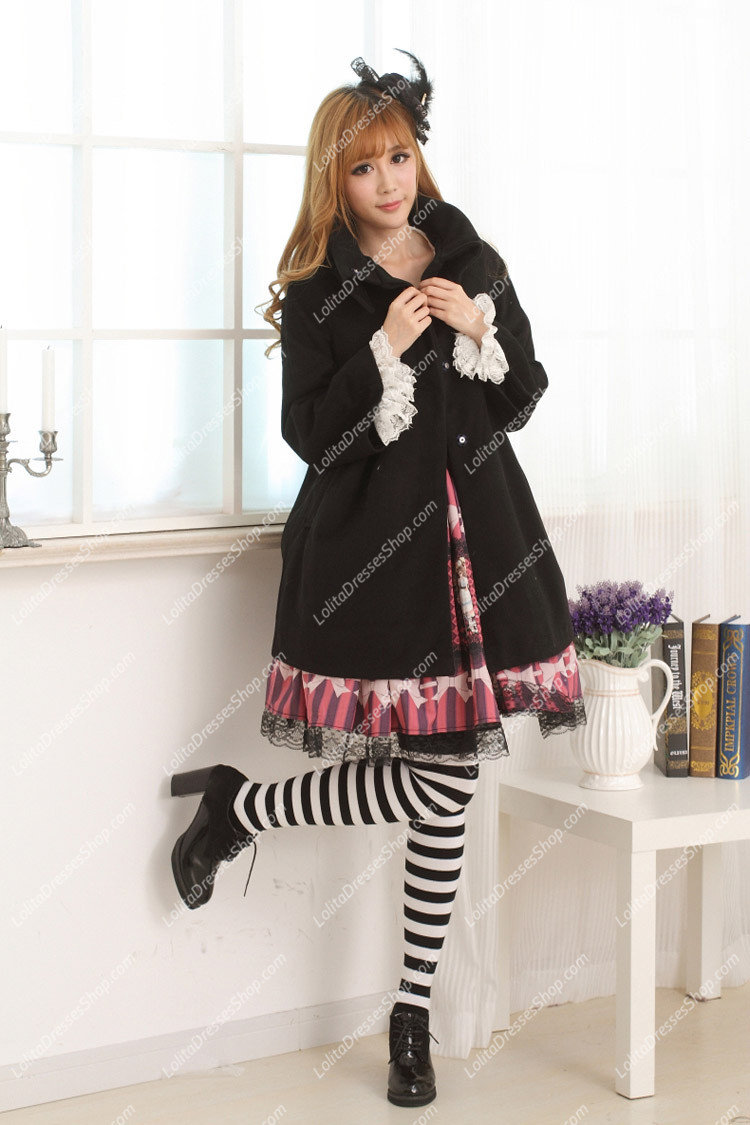 Sweet Black Short Wool blended Lolita Coat