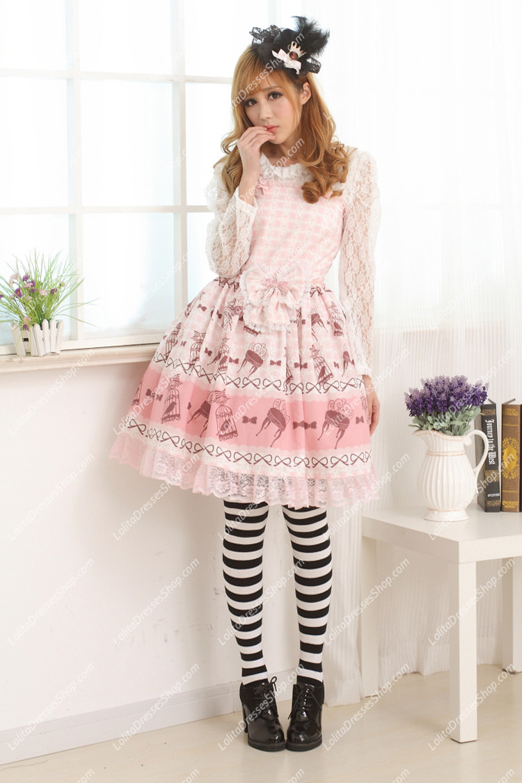 Princess Pink Strap Printing Sweet Lolita Dress