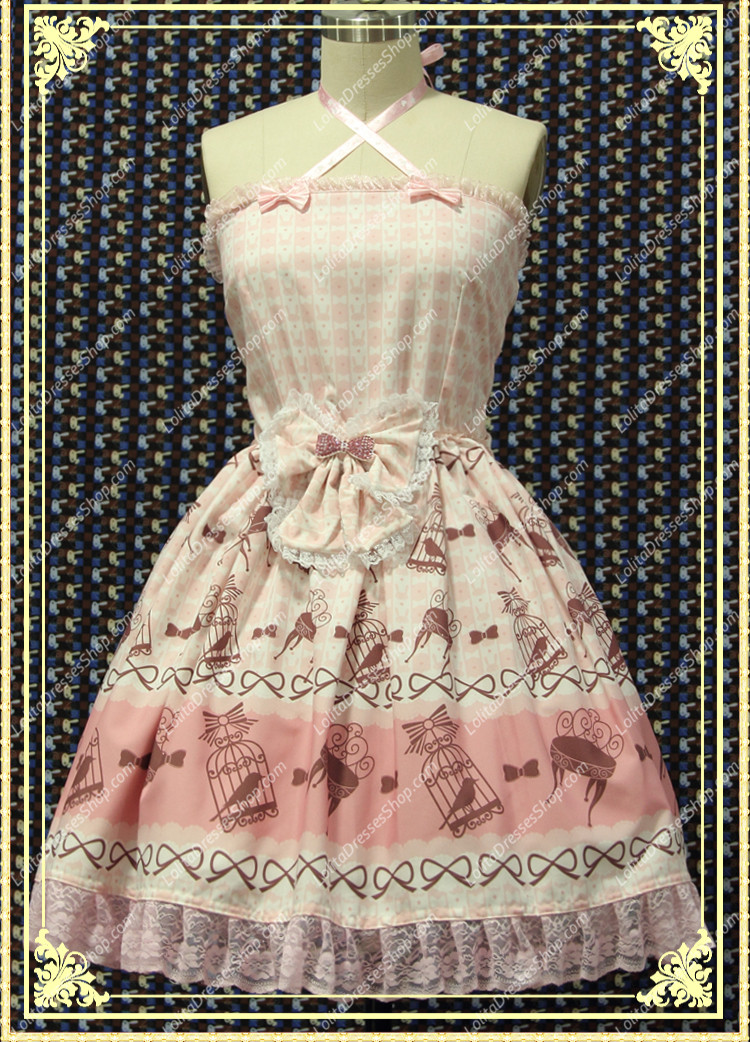 Princess Pink Strap Printing Sweet Lolita Dress