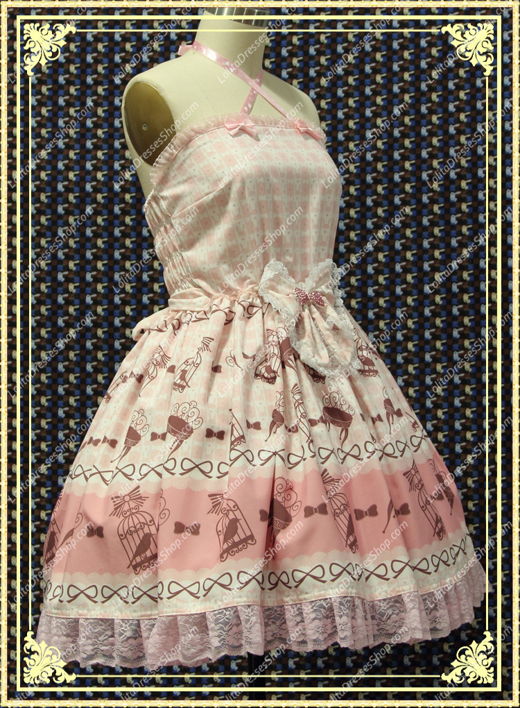 Princess Pink Strap Printing Sweet Lolita Dress