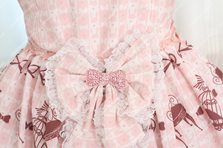 Princess Pink Strap Printing Sweet Lolita Dress