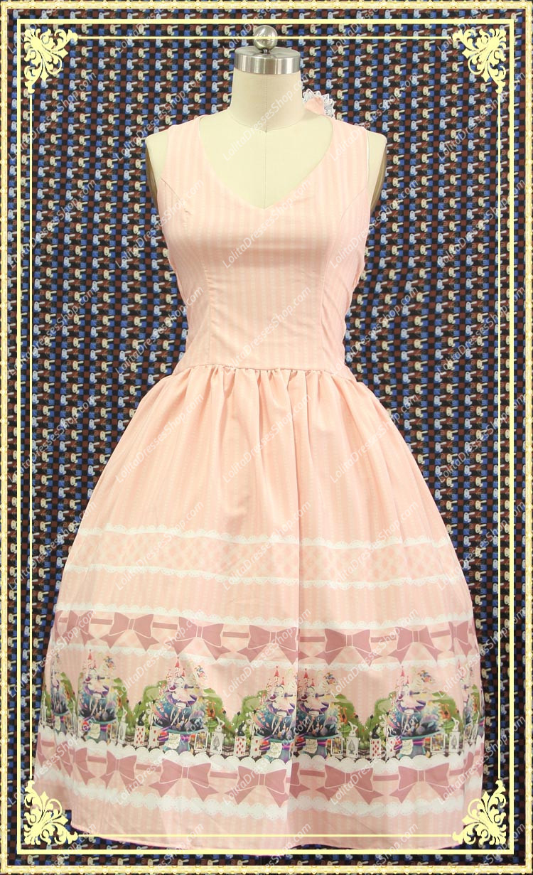 Pink Polyester Heart Neck Sleeveless Sweet Lolita Dress