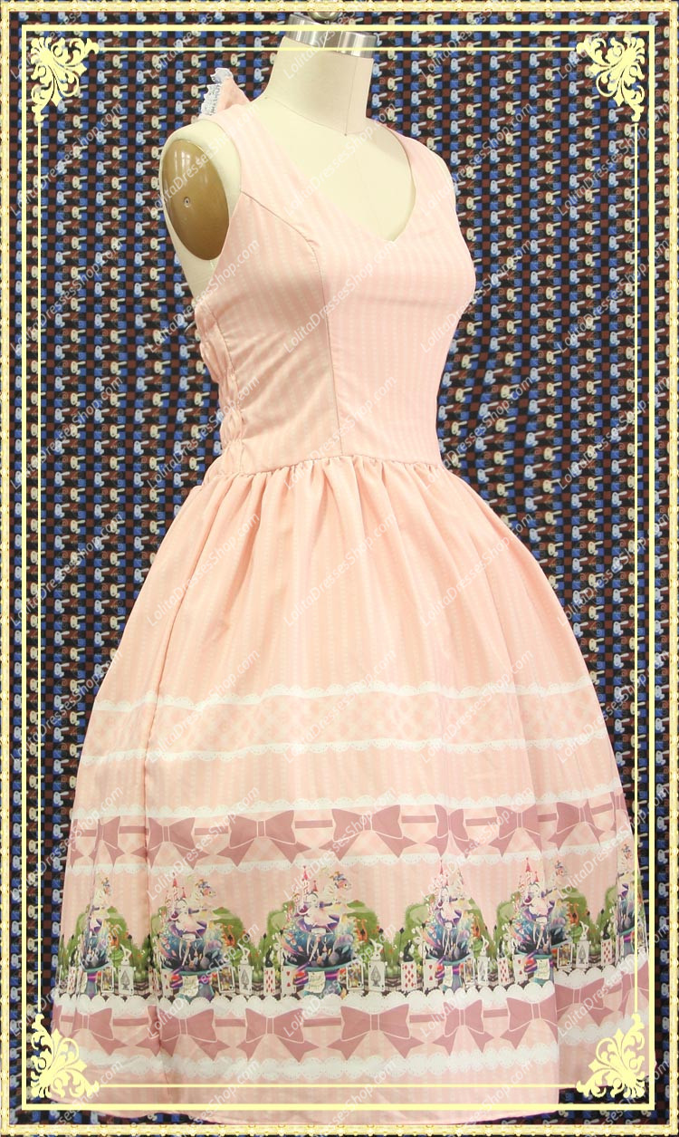 Pink Polyester Heart Neck Sleeveless Sweet Lolita Dress