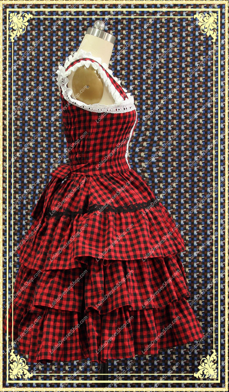 College Style Red and Black Lattice Multilayer Sweet Lolita Dress