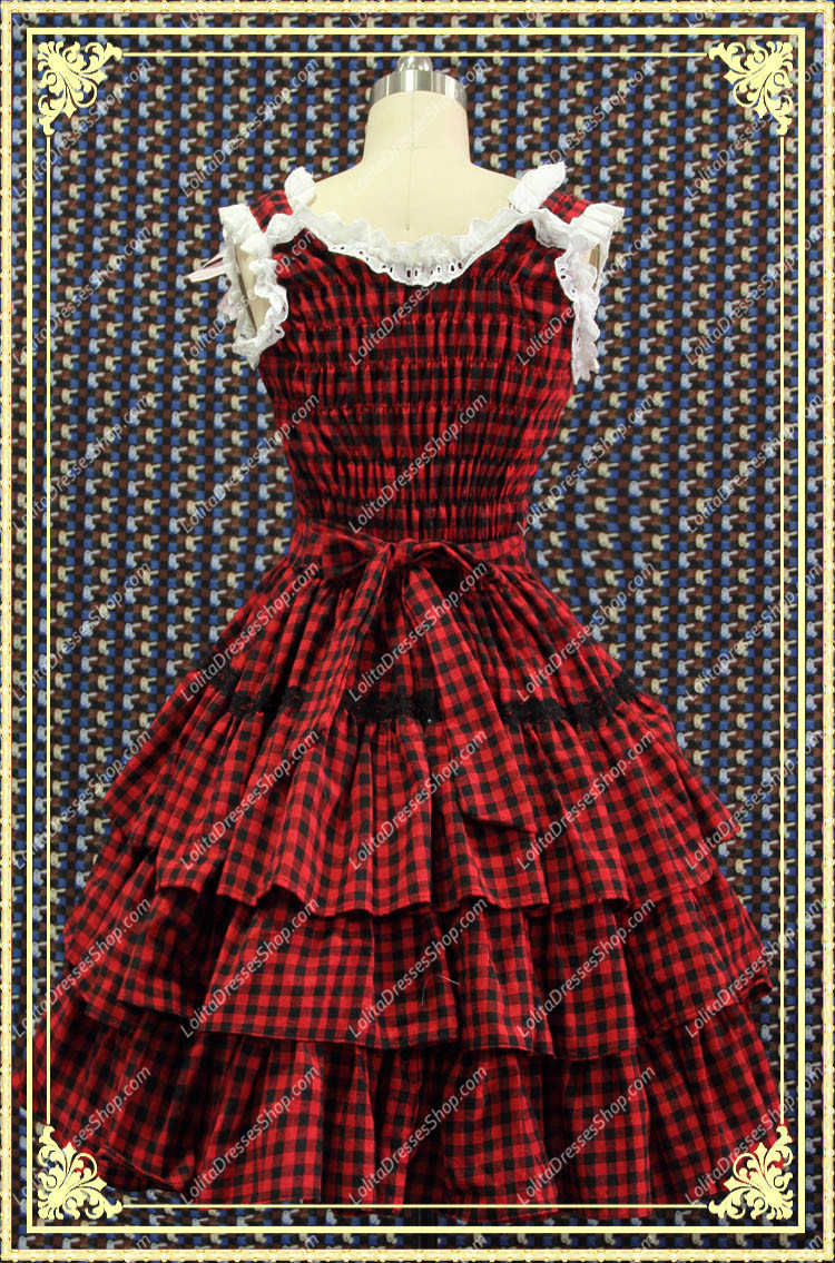 College Style Red and Black Lattice Multilayer Sweet Lolita Dress