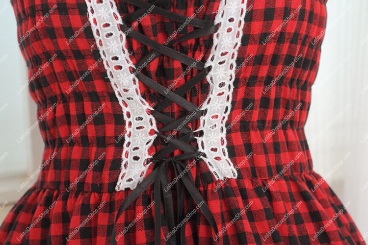 College Style Red and Black Lattice Multilayer Sweet Lolita Dress