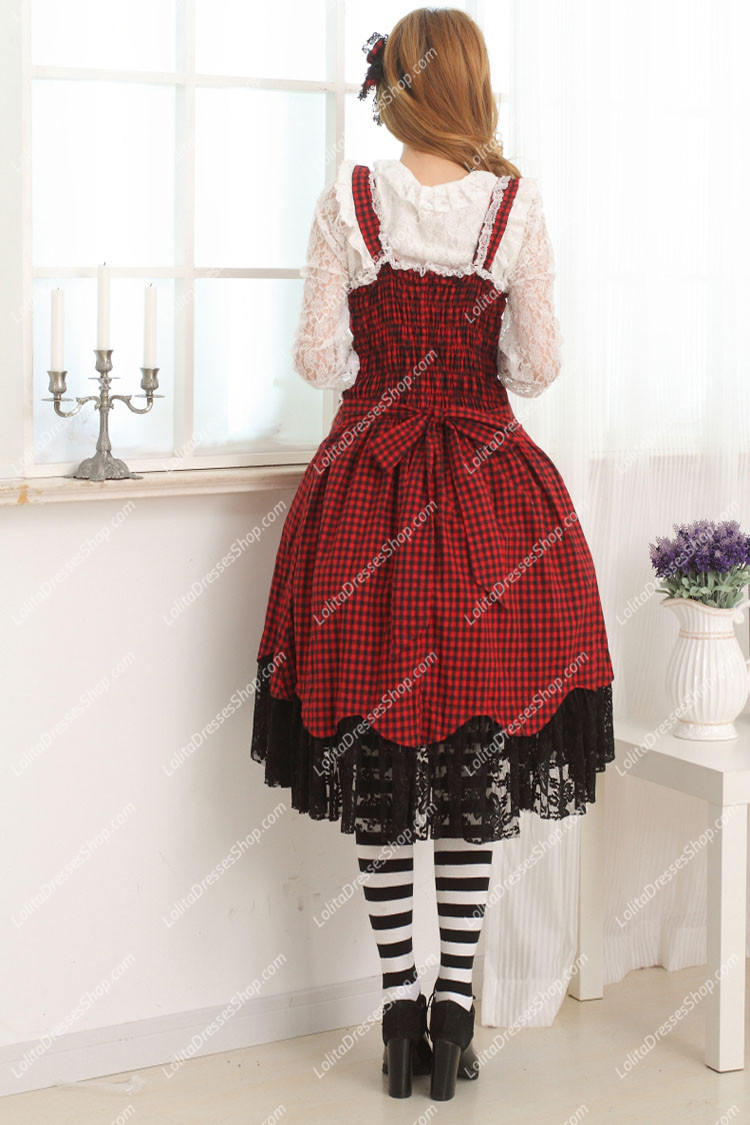 College Style Red and Black Lace Hem Sweet Lolita Dress