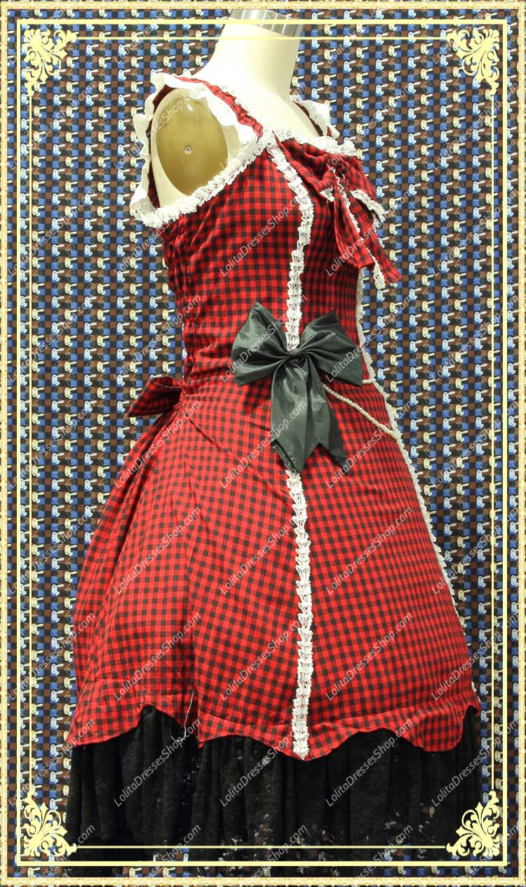 College Style Red and Black Lace Hem Sweet Lolita Dress