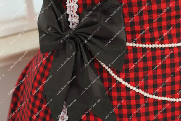 College Style Red and Black Lace Hem Sweet Lolita Dress