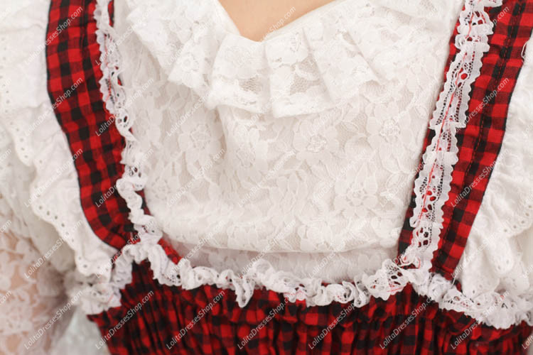 College Style Red and Black Lace Hem Sweet Lolita Dress