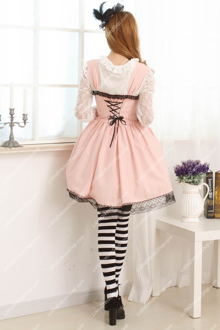 Stripes Pink Square Neck Sweet Lolita Dress