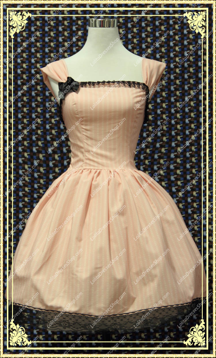Stripes Pink Square Neck Sweet Lolita Dress