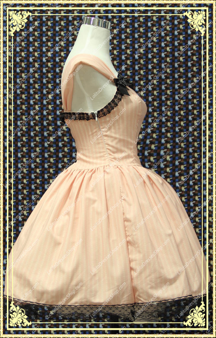 Stripes Pink Square Neck Sweet Lolita Dress