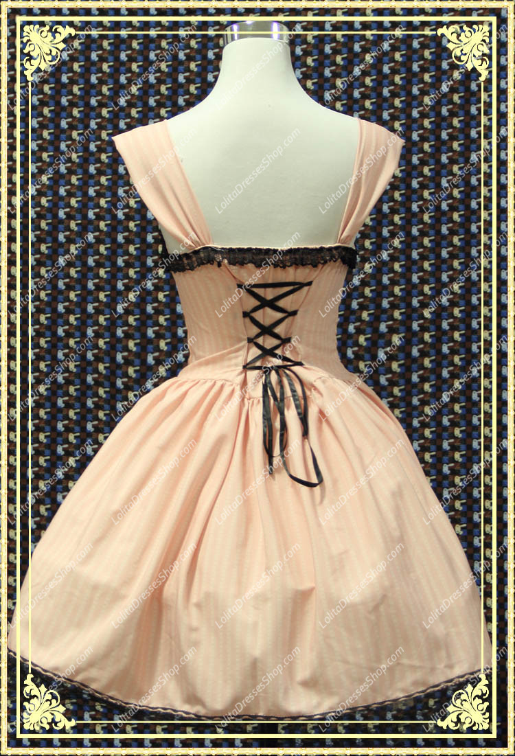 Stripes Pink Square Neck Sweet Lolita Dress