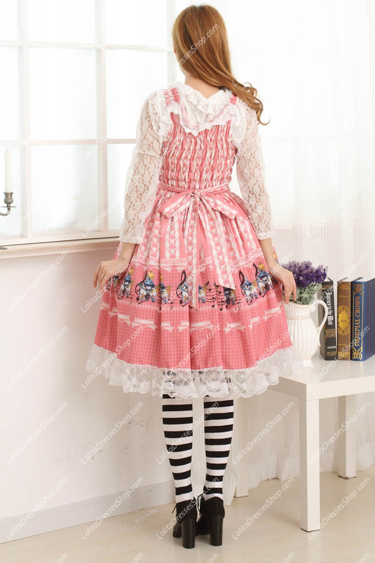 Pink Alice and Rabbit Floral Sweet Lolita Dress